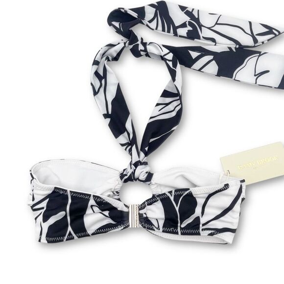 NET Ramy Brook Marie Bikini Top Size XS Black White Palm Print Halter Swim $128 - Picture 2 of 13